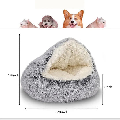 FURLIFE™Cozy 2-in-1 Pet Bed: Soft Plush Round Cat Bed and Dog Sleeping Nest