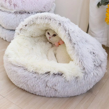 FURLIFE™Cozy 2-in-1 Pet Bed: Soft Plush Round Cat Bed and Dog Sleeping Nest