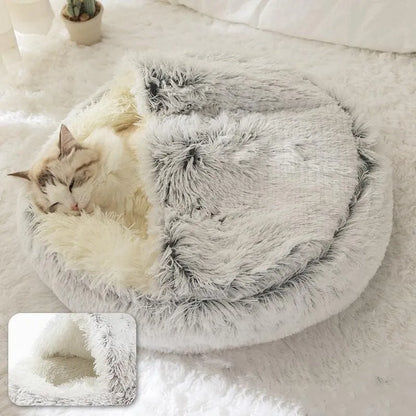 FURLIFE™Cozy 2-in-1 Pet Bed: Soft Plush Round Cat Bed and Dog Sleeping Nest