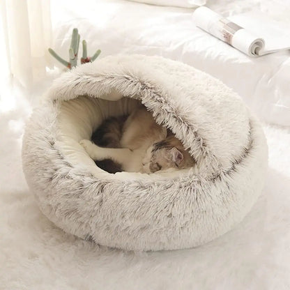 FURLIFE™Cozy 2-in-1 Pet Bed: Soft Plush Round Cat Bed and Dog Sleeping Nest