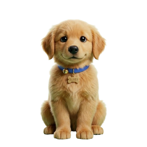 Cachorro golden retriever con collar azul